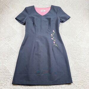 Vintage CDC Petites Sheath Dress Womens 8P Pinstripe Rose Coquette Academia 90s